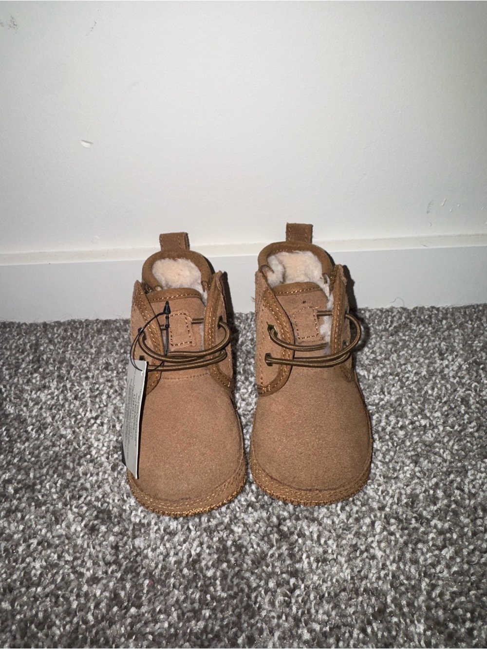 Kids UGG Suede Ankle Boots with Shearling Lining - Tan